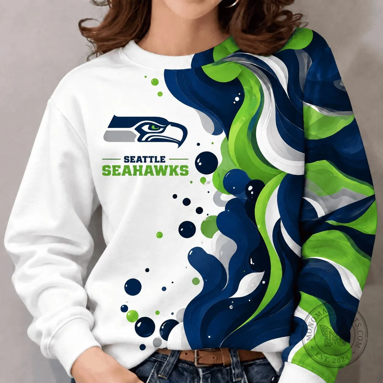 Seattle Seahawks Football Team Vibrant Tide Series Crewneck Sweatshirt