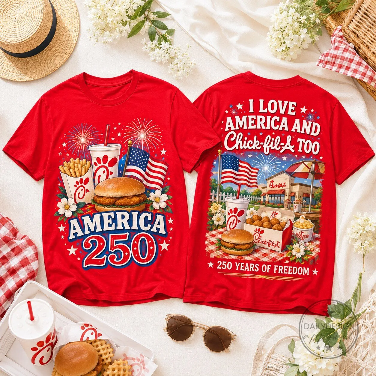 Fourth of July Chick-fil-A America 250 Years of Freedom Patriotic T-Shirt