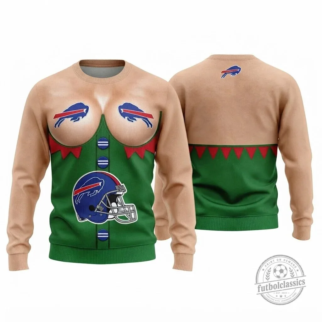 Buffalo Bills Christmas Elf Nude Illusion Ugly Sweater Sweatshirt