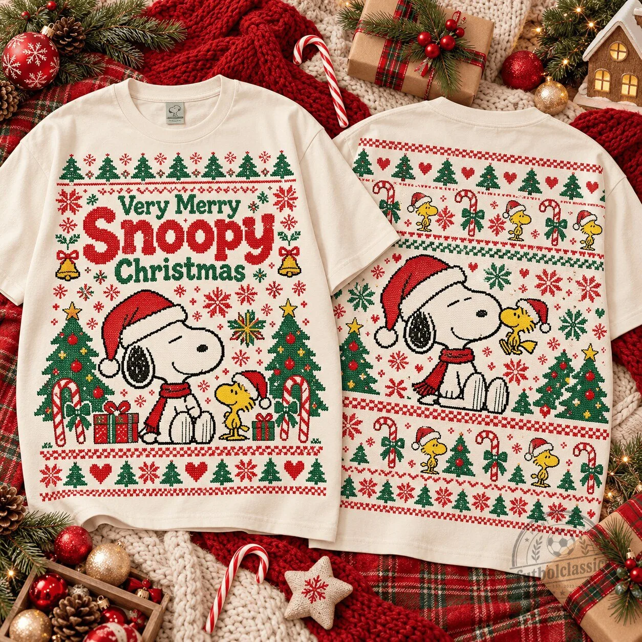 Snoopy Very Merry Christmas Ugly Sweater Style Holiday T-Shirt