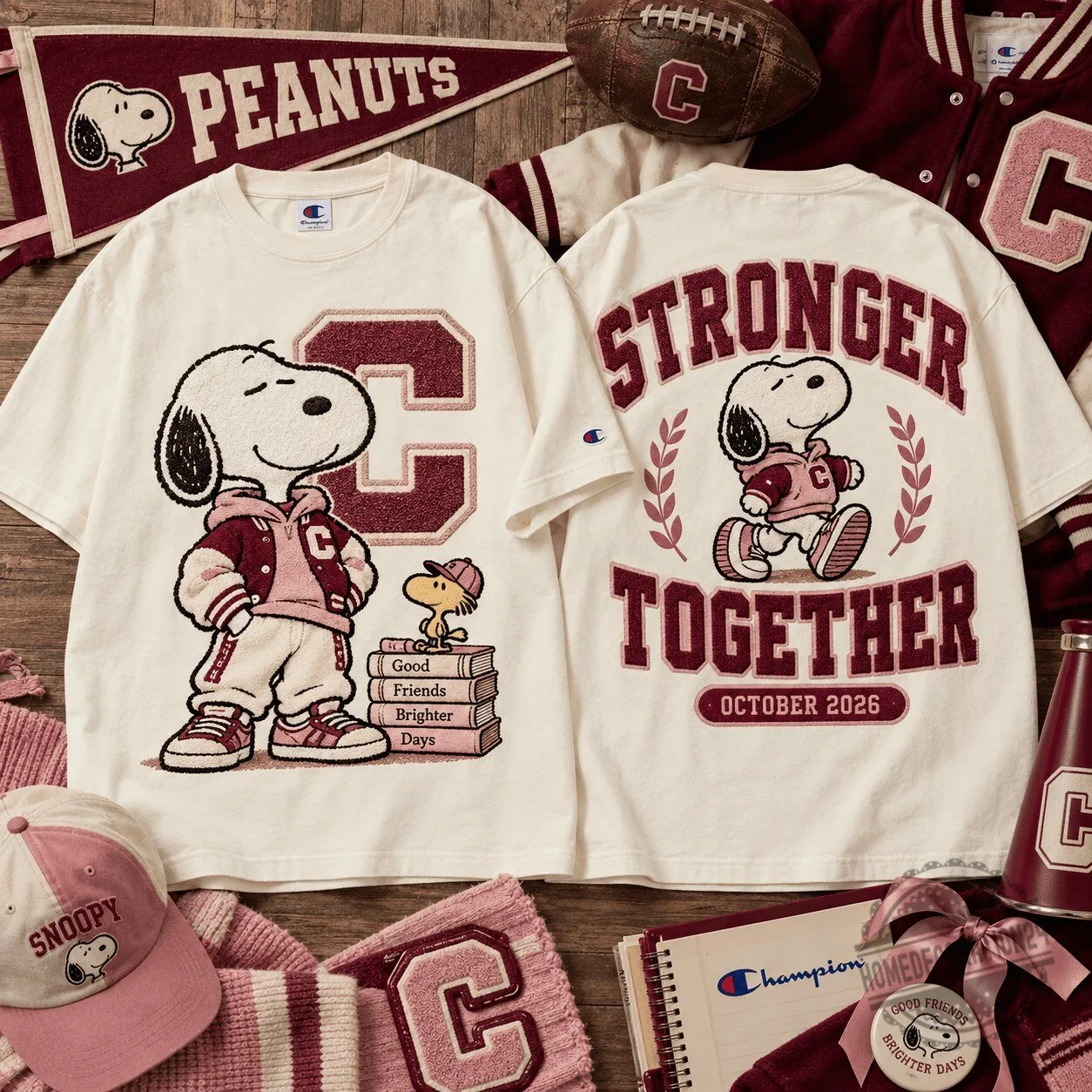 Snoopy Peanuts Stronger Together October 2026 Breast Cancer Awareness T-Shirt