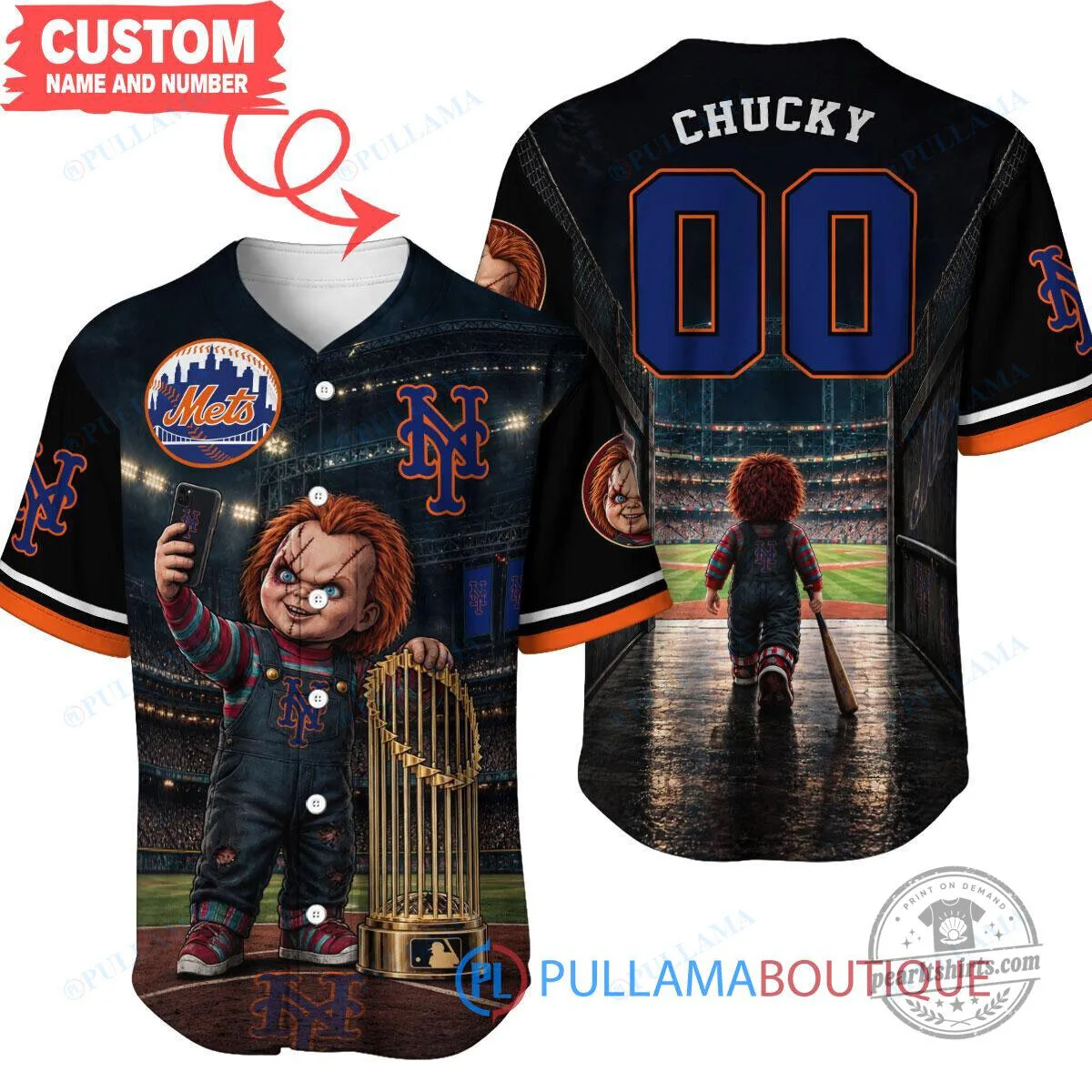 New York Mets Chucky World Series Trophy Baseball Jersey 1 New York Mets Chucky World Series Trophy Baseball Jersey