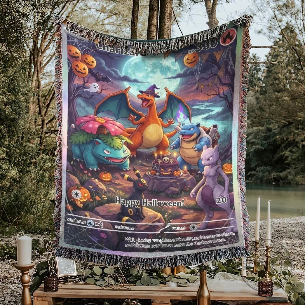 Happy Halloween Pokemon Charizard Blastoise Mewtwo Venusaur Woven Blanket