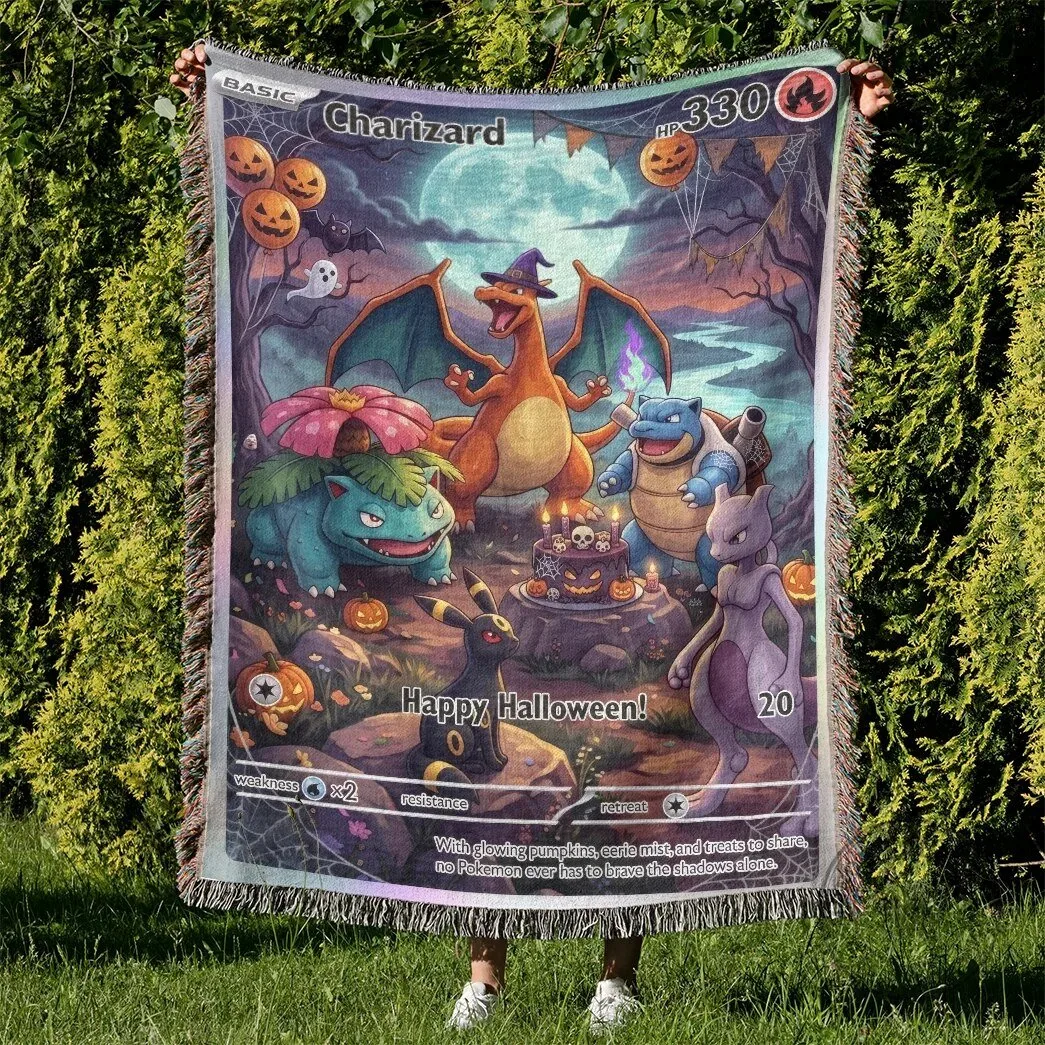Happy Halloween Pokemon Charizard Blastoise Mewtwo Venusaur Woven Blanket 4 Happy Halloween Pokemon Charizard Blastoise Mewtwo Venusaur Woven Blanket