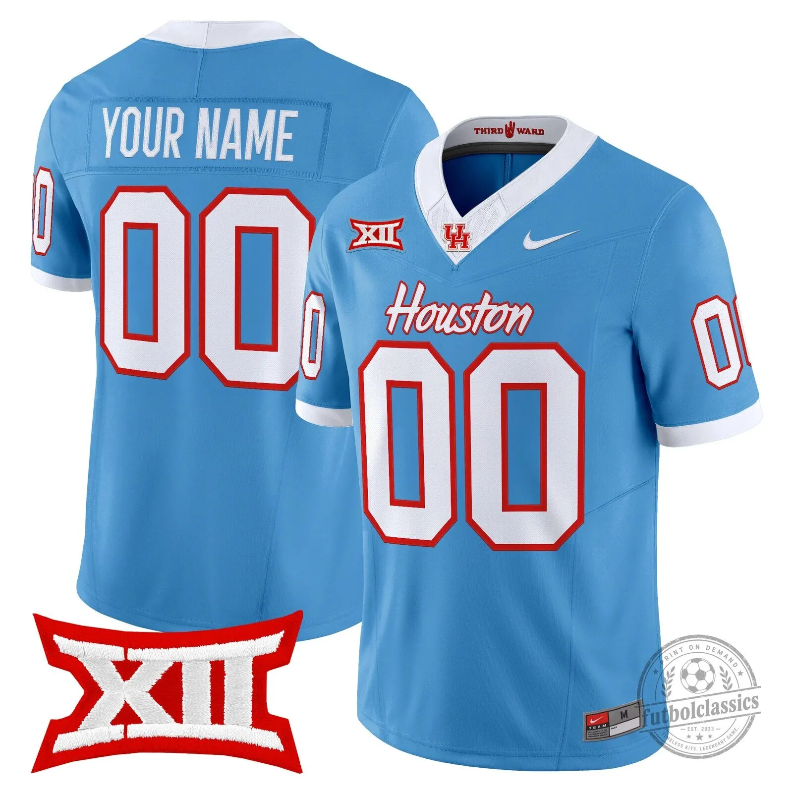 Houston Cougars Big 12 Conference Light Blue Custom Football Jersey
