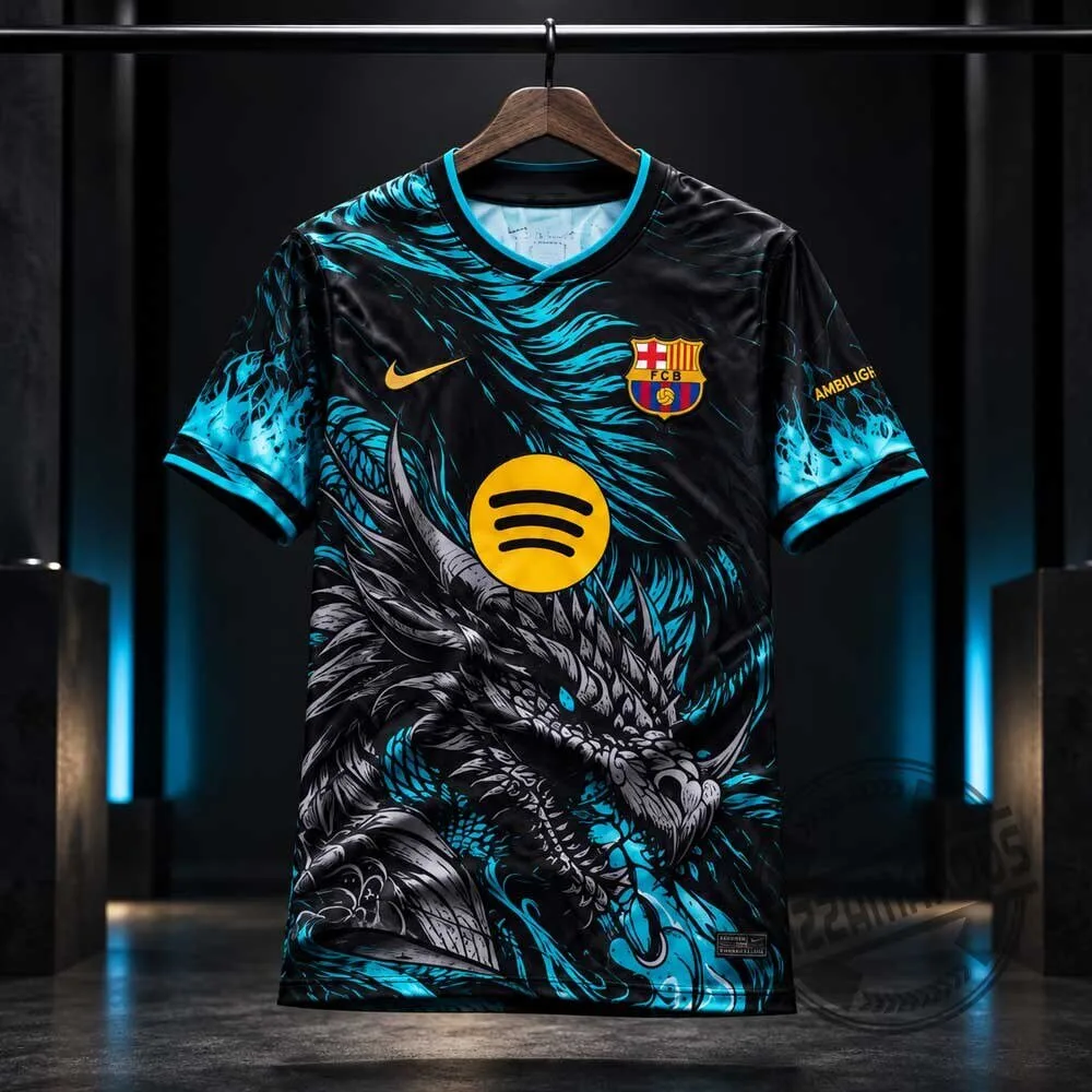 FC Barcelona Special Dragon Edition Ice Blue Jersey Shirt 2026 4 FC Barcelona Special Dragon Edition Ice Blue Jersey Shirt 2026