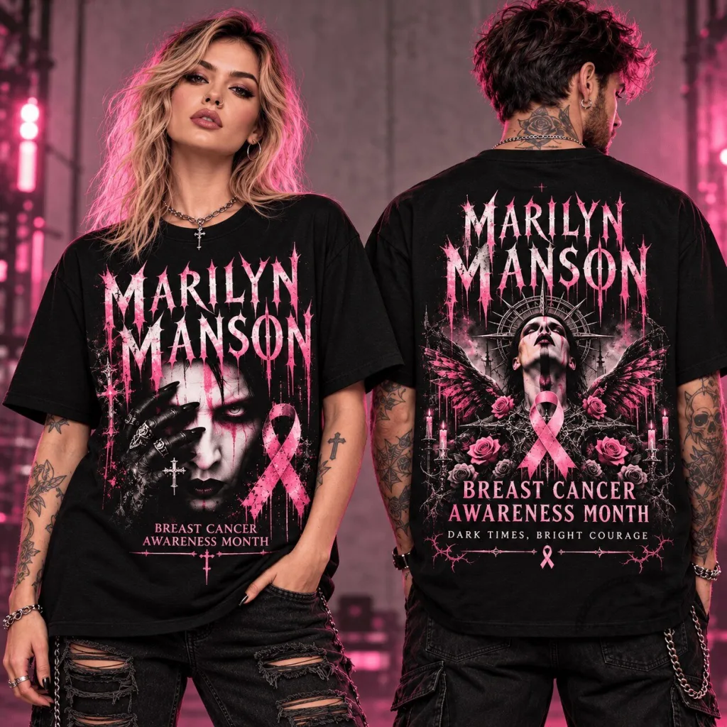 Marilyn Manson Breast Cancer Awareness Month Pink Ribbon T-Shirt Marilyn Manson Breast Cancer Awareness Month Pink Ribbon T-Shirt
