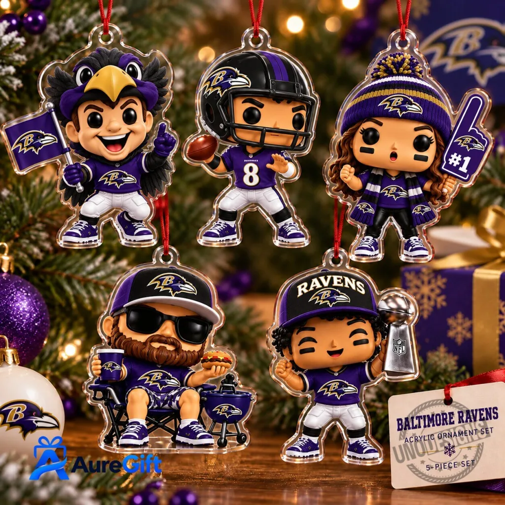 Baltimore Ravens NFL Christmas Tree Ornaments Set of Five Acrylic Decorations Baltimore Ravens NFL Christmas Tree Ornaments Set of Five Acrylic Decorations