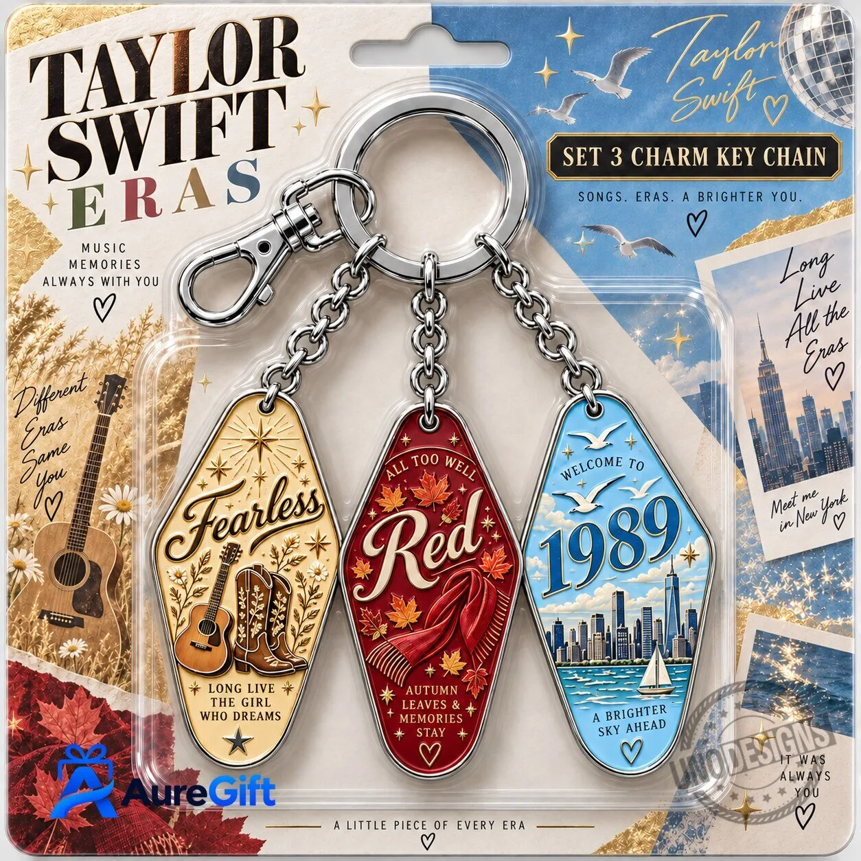 Taylor Swift Eras Tour Fearless Red 1989 Album Charm Keychain Set