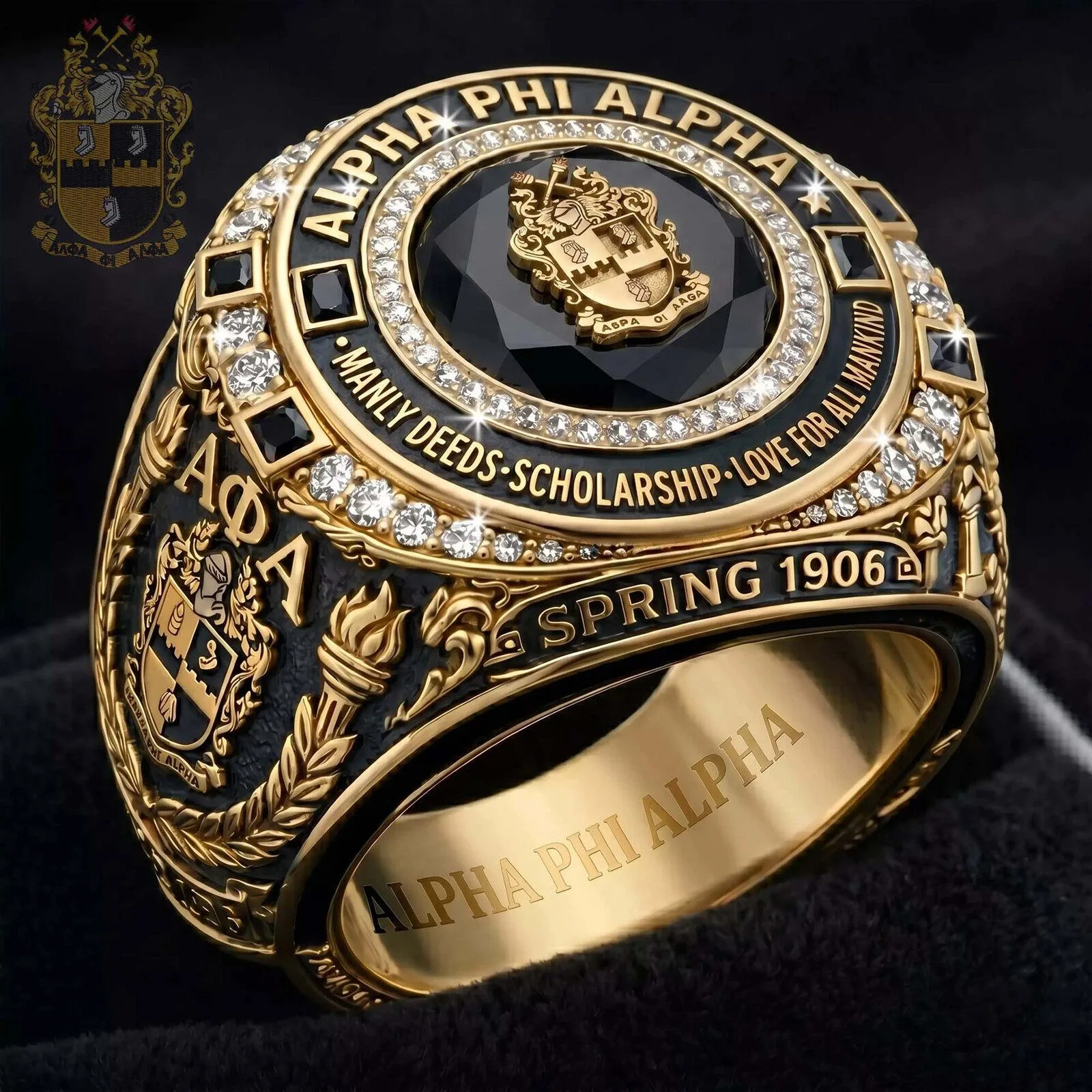 Alpha Phi Alpha Fraternity Black Onyx Gold Ring