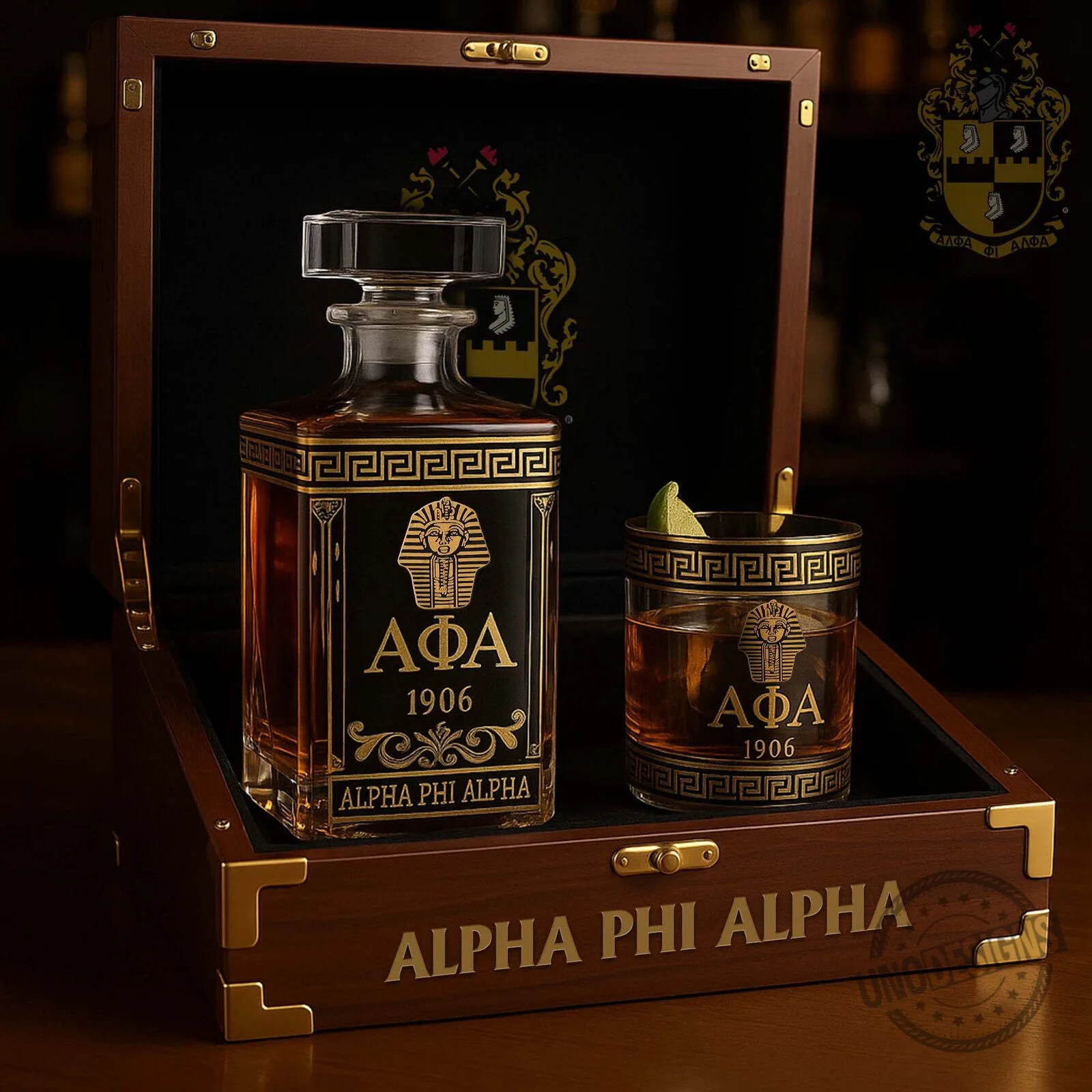 Alpha Phi Alpha Fraternity Decanter and Whiskey Glass Set