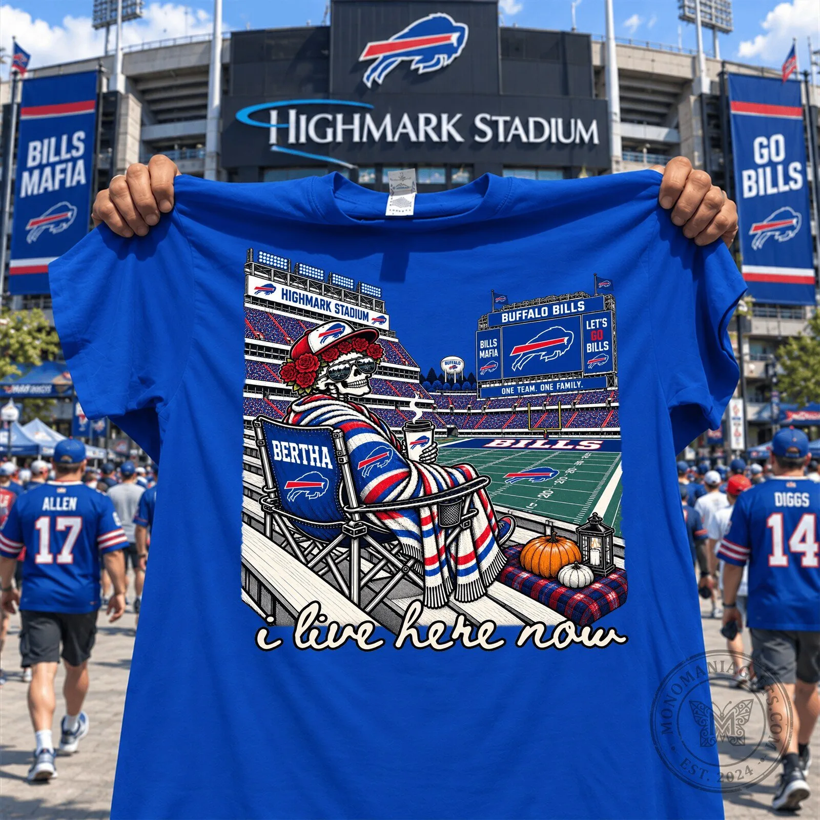 Grateful Dead Bertha I Live Here Now Buffalo Bills Football T-Shirt
