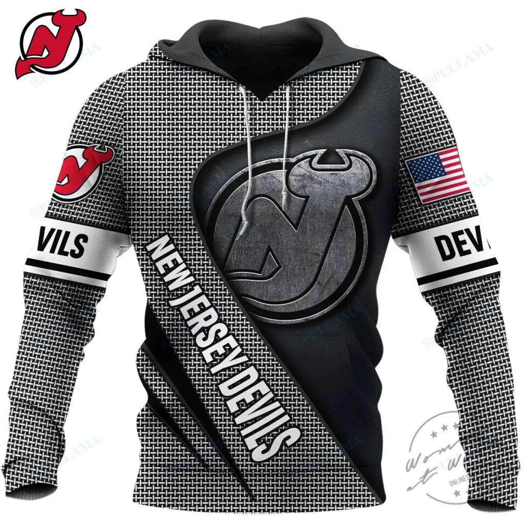 New Jersey Devils Chainmail Grid Custom Hoodie Pullover New Jersey Devils Chainmail Grid Custom Hoodie Pullover