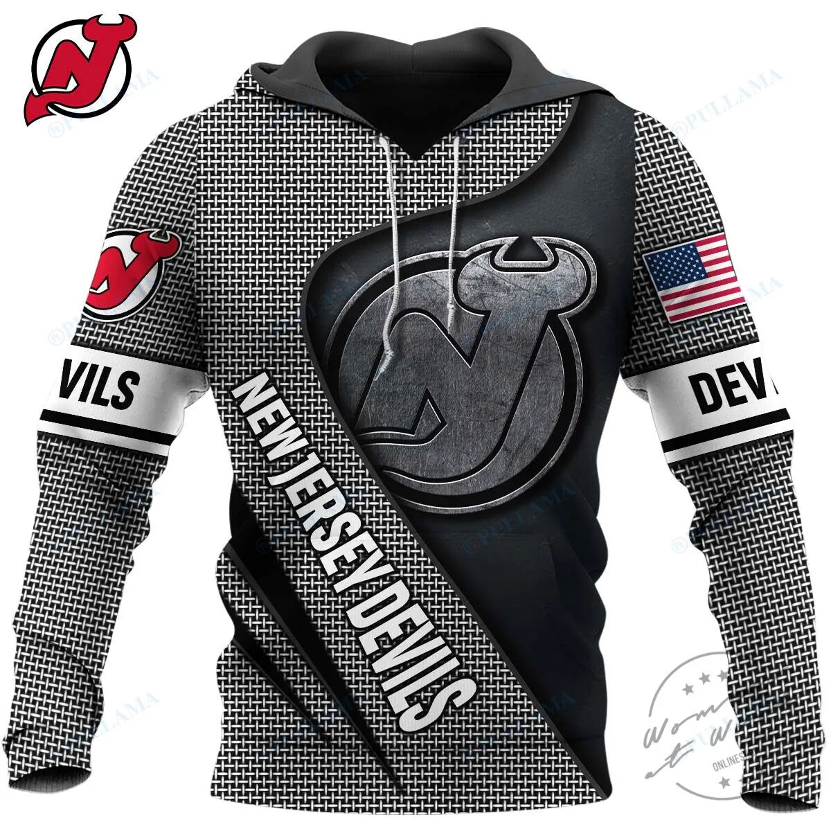 New Jersey Devils Chainmail Grid Custom Hoodie Pullover