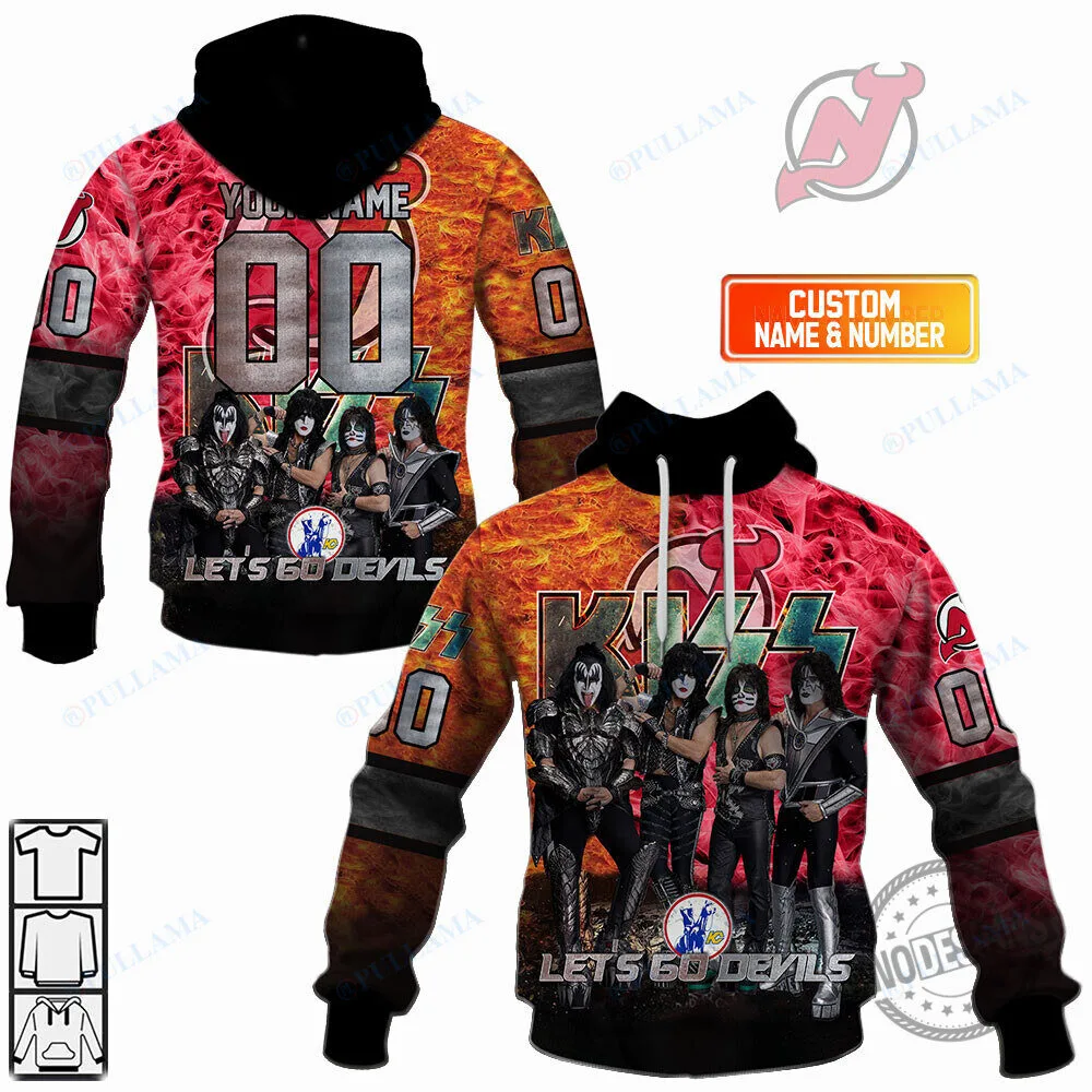 New Jersey Devils Kiss Band Rock and Roll Custom Name and Number Hoodie