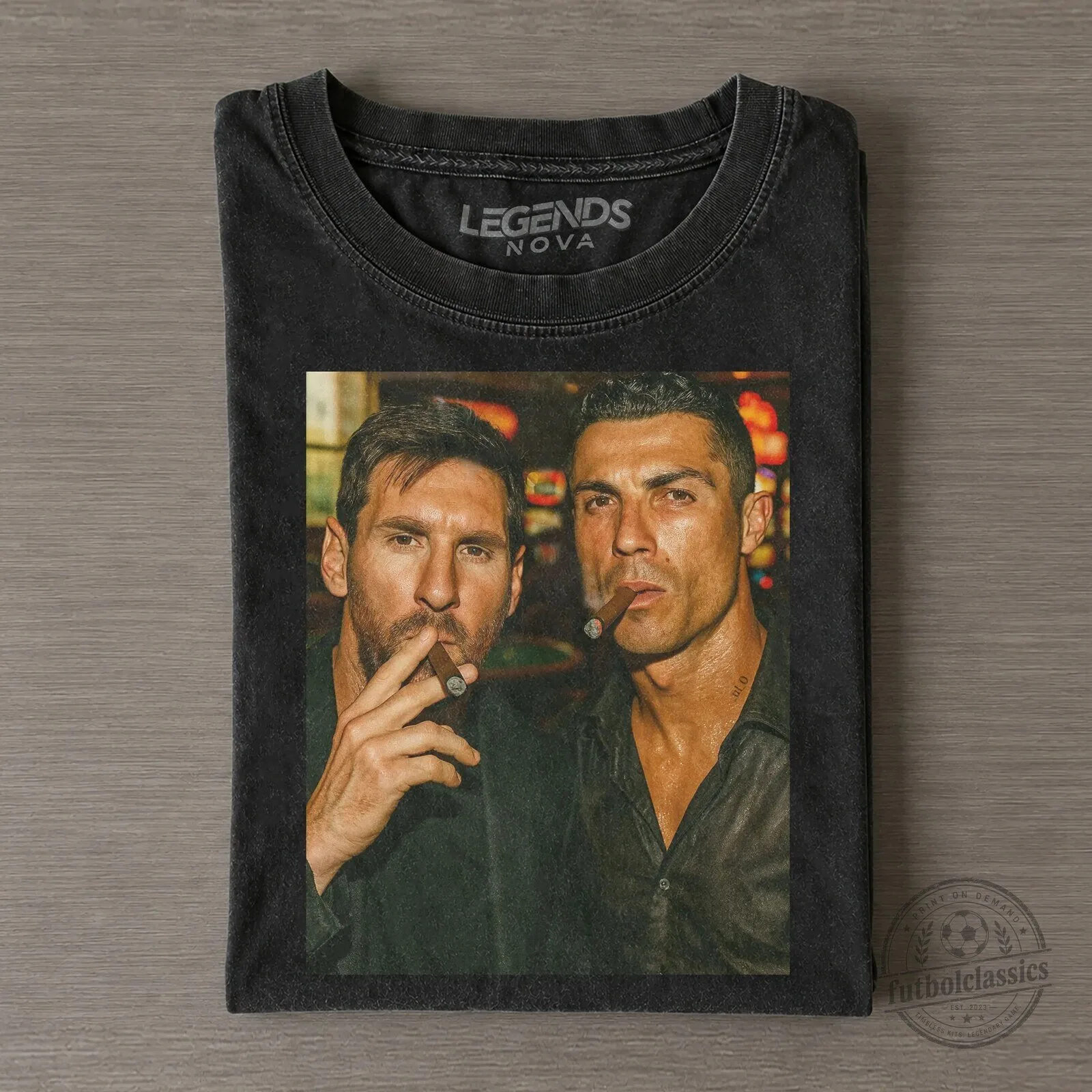 Cristiano Ronaldo and Lionel Messi Cigar Selfie Vintage Style T-Shirt