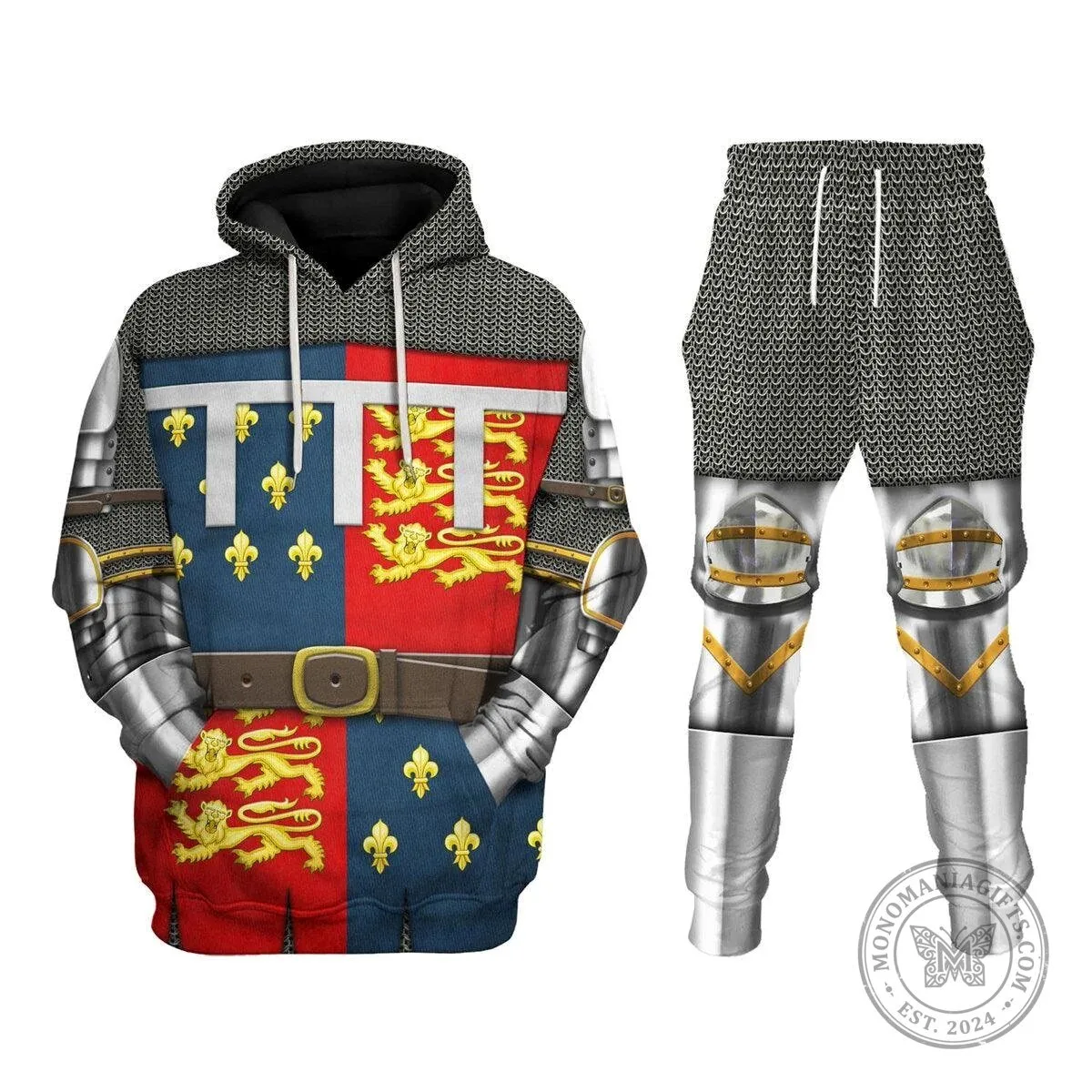 Edward The Black Prince Battle of Poitiers 1356 Knight Armor Costume Hoodie Sweatshirt and Pants Set