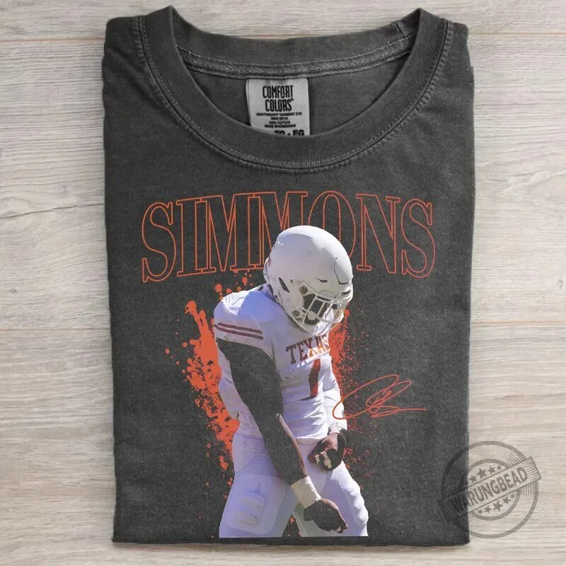 Texas Longhorns Football Player Simmons Graphic Print Short Sleeve T-Shirt 1 Texas Longhorns Football Player Simmons Graphic Print Short Sleeve T-Shirt