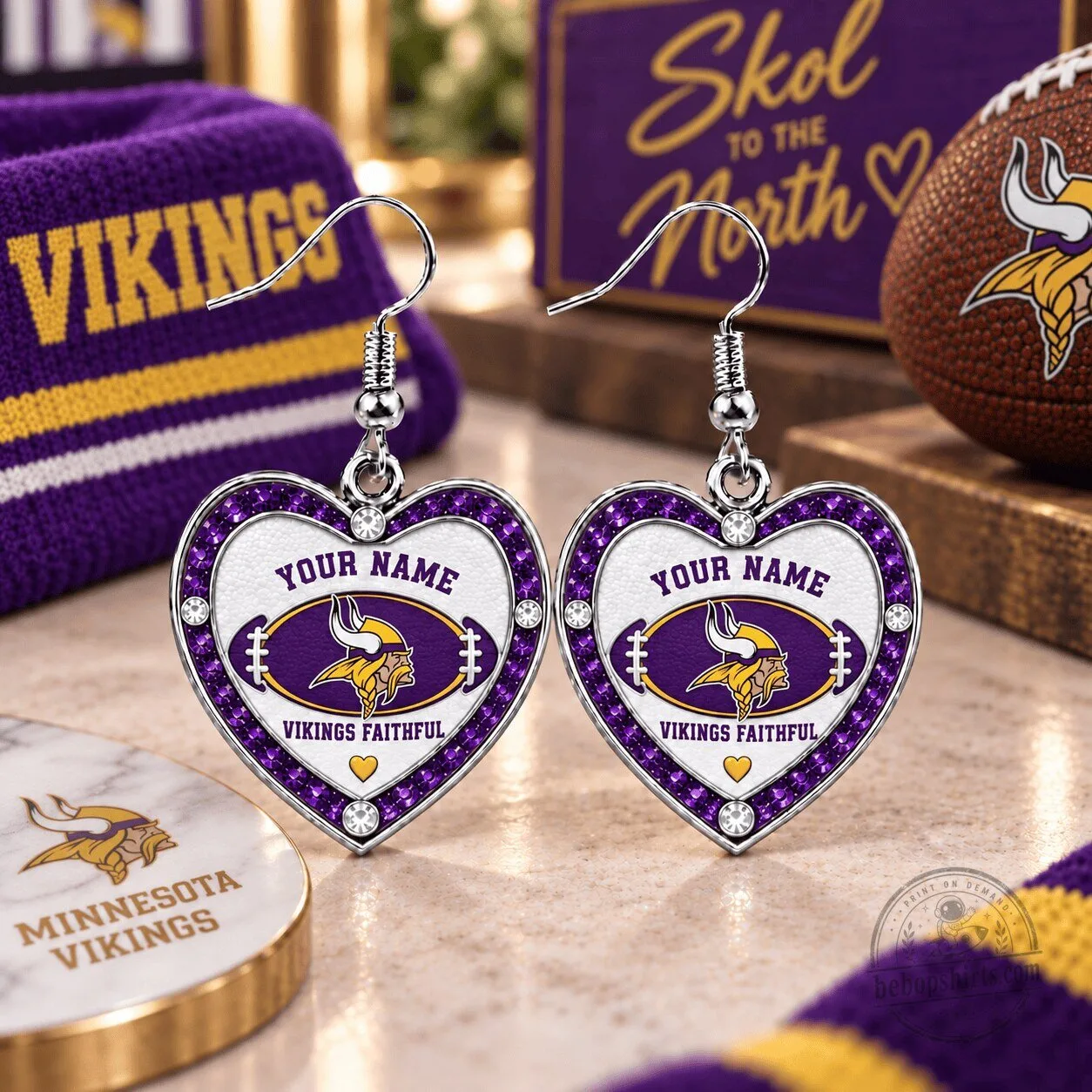Minnesota Vikings Heart Shaped Dangle Earrings Personalized Gift For Women