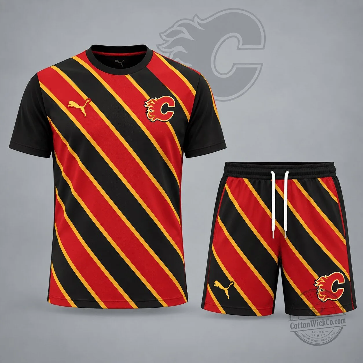 Calgary Flames National Hockey League Diagonal Velocity Stripe T-Shirt and Shorts Set