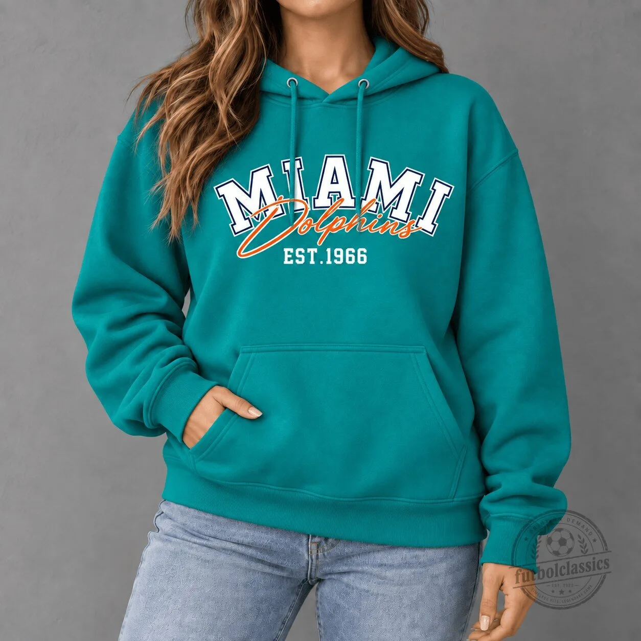 Miami Dolphins Established 1966 NFL Team Heritage Crewneck Hoodie