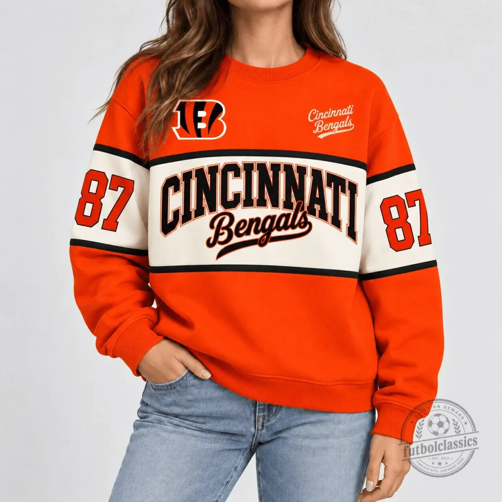 Cincinnati Bengals NFL Team Retro Varsity Orange White Black Sweatshirt Cincinnati Bengals NFL Team Retro Varsity Orange White Black Sweatshirt