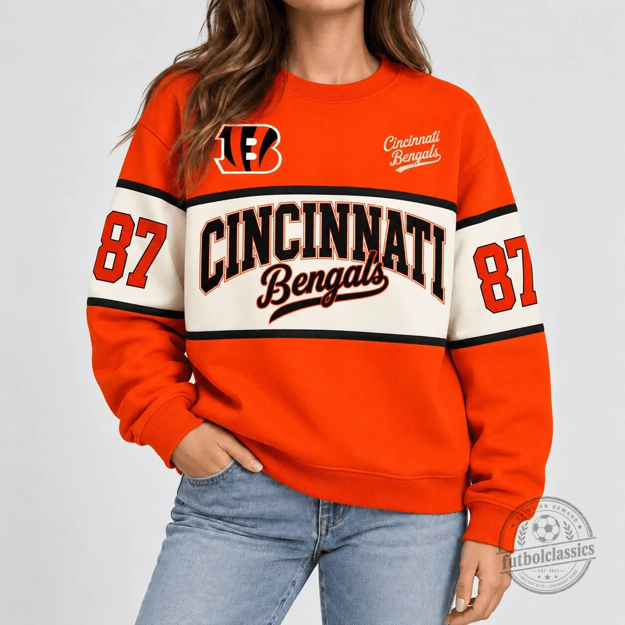 Cincinnati Bengals NFL Team Retro Varsity Orange White Black Sweatshirt