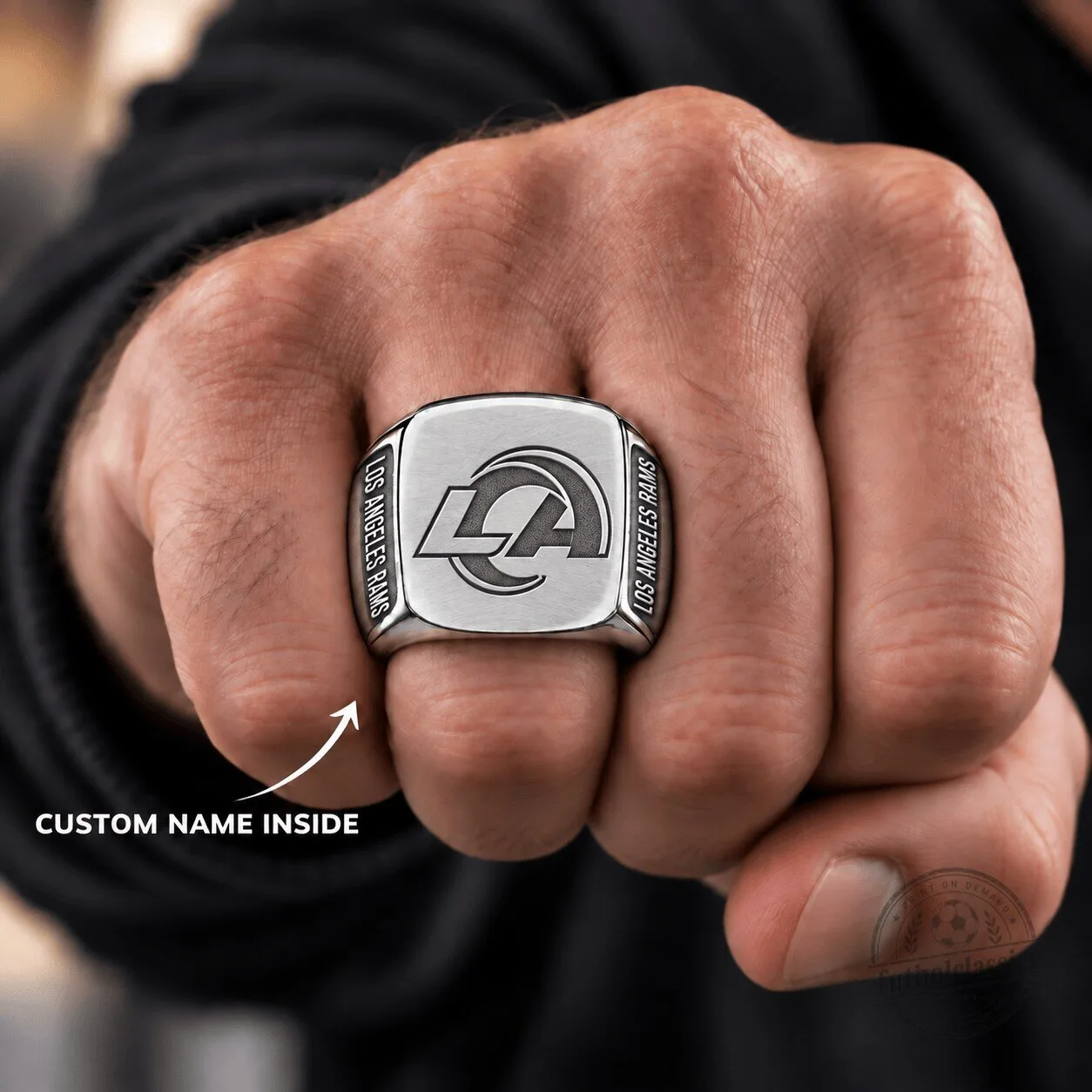 Los Angeles Rams Football Team Logo Silver Engraved Championship Ring