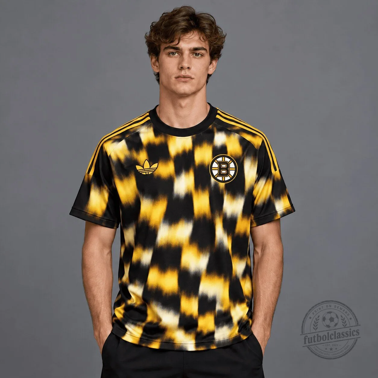 Boston Bruins Blurred Checkered Streetwear National Hockey League T-Shirt