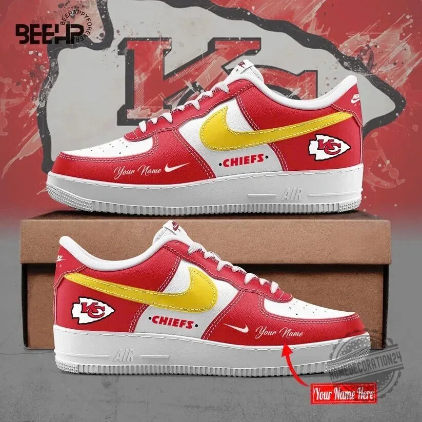 Kansas City Chiefs Custom Name Red and White Football Team Sneakers