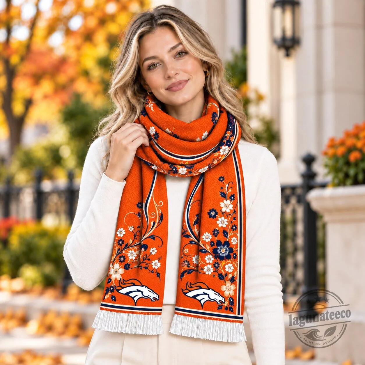 Denver Broncos Floral Pattern Scarf
