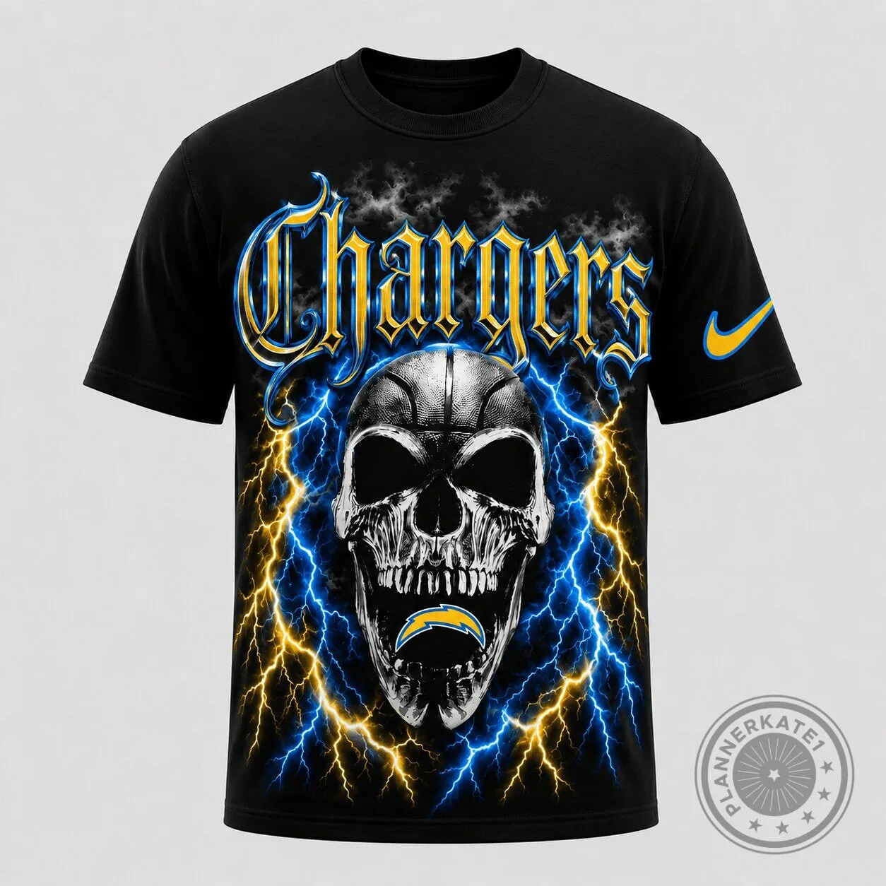 Los Angeles Chargers Skull Lightning Graphic Black T-Shirt 1 Los Angeles Chargers Skull Lightning Graphic Black T-Shirt