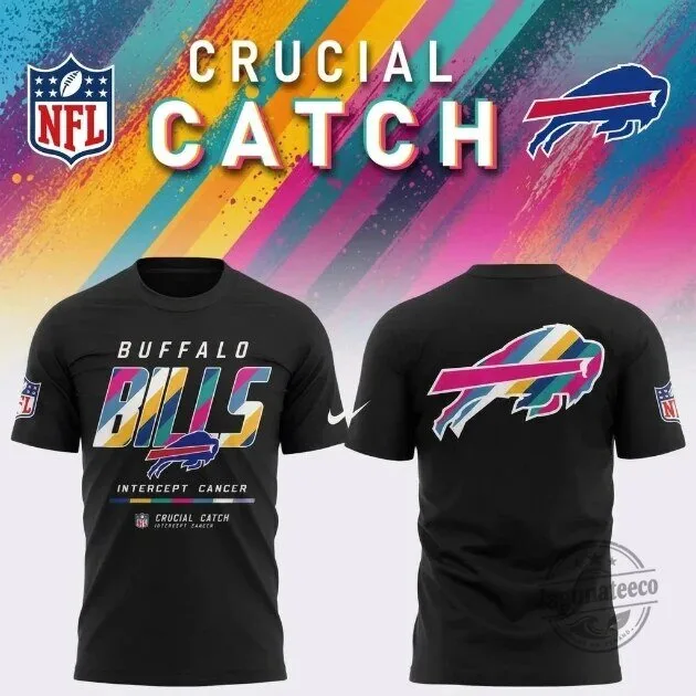 Buffalo Bills Crucial Catch Intercept Cancer NFL Football Black T-Shirt