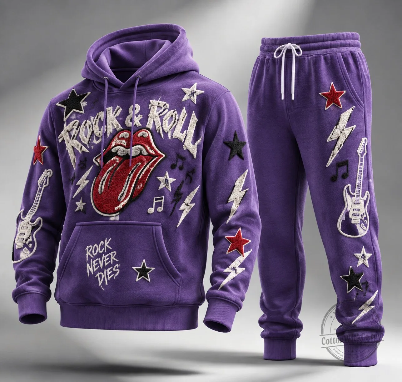 Rolling Stones Rock and Roll Purple Hoodie and Sweatpants Set