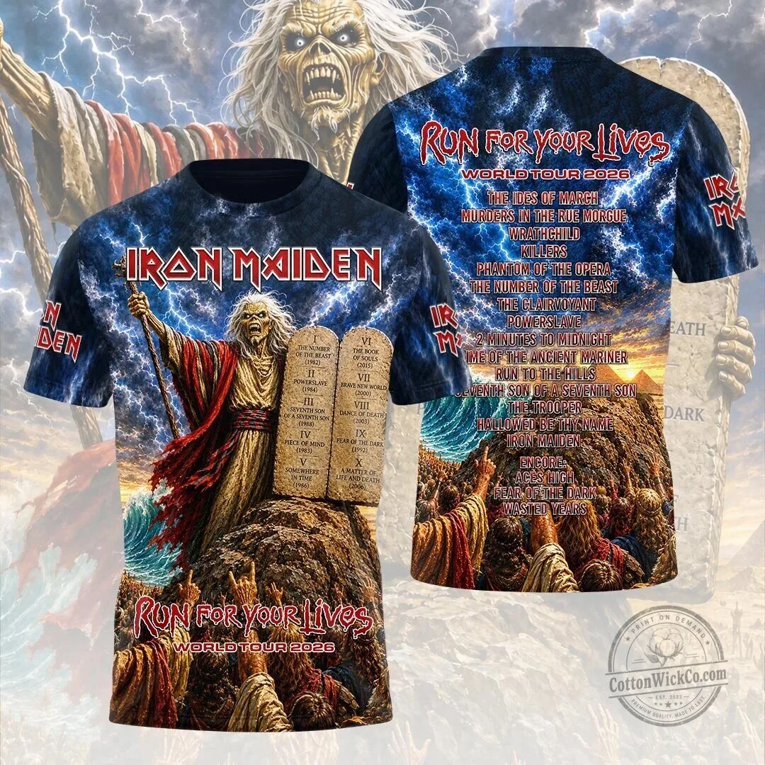 Iron Maiden 2026 World Tour T-Shirt - Run For Your Lives All Over Print Design