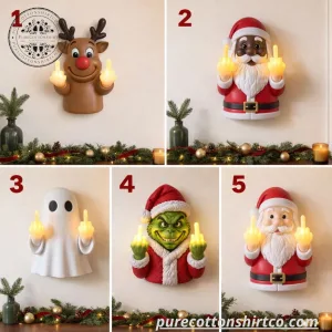 Funny Middle Finger Christmas Light Up Wall Decor – Funny Holiday Wall Sconce Light (Choose Option) 6 Funny Middle Finger Christmas Light Up Wall Decor