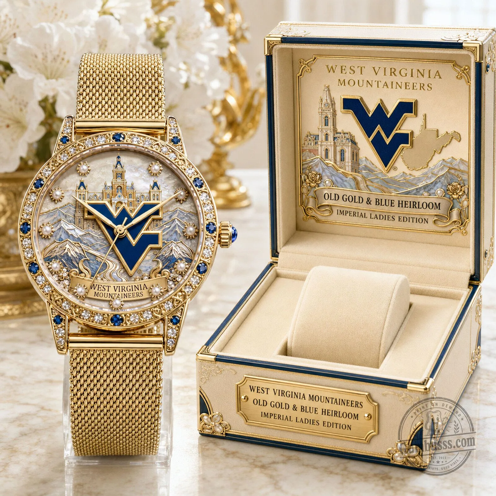 West Virginia Mountaineers Old Gold and Blue Heirloom Imperial Ladies Watch