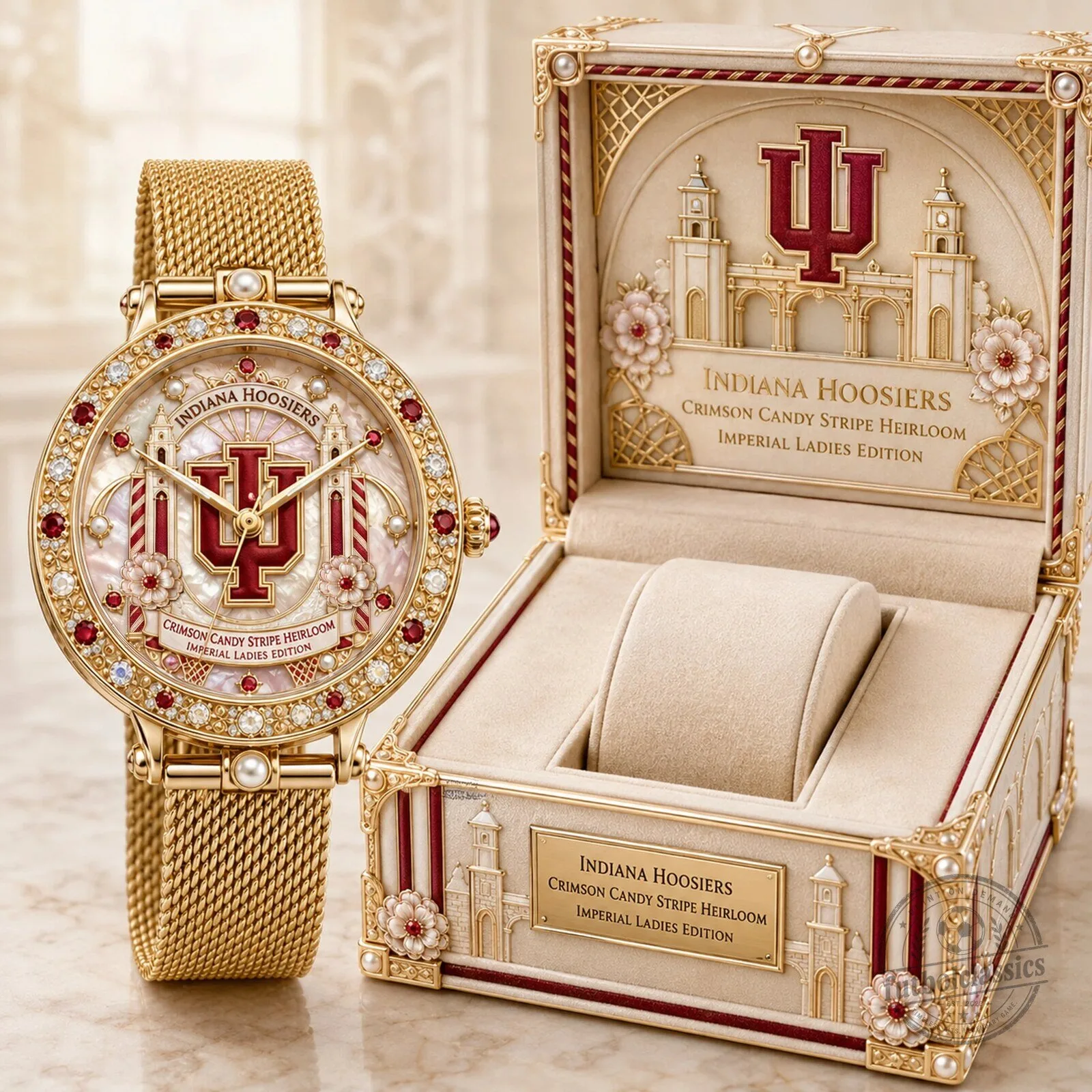 Indiana Hoosiers Crimson Candy Stripe Heirloom Imperial Ladies Edition Watch