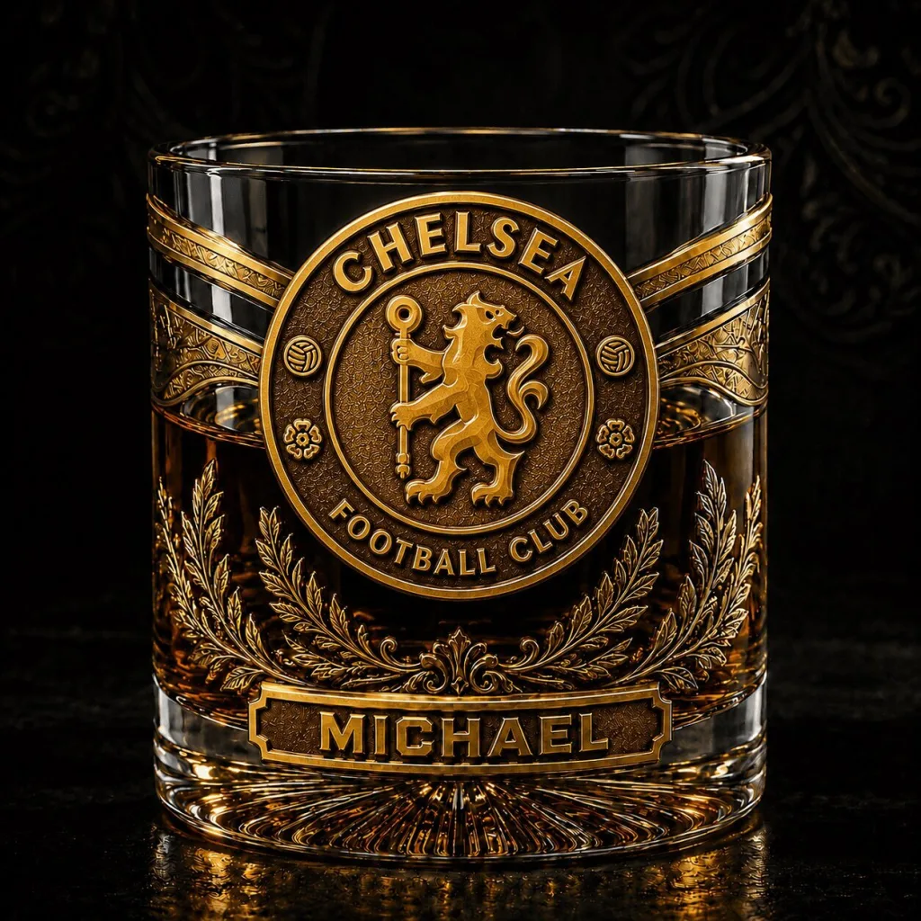 Chelsea Football Club Personalized Whiskey Glass - Custom Fan Gift Chelsea Football Club Personalized Whiskey Glass - Custom Fan Gift