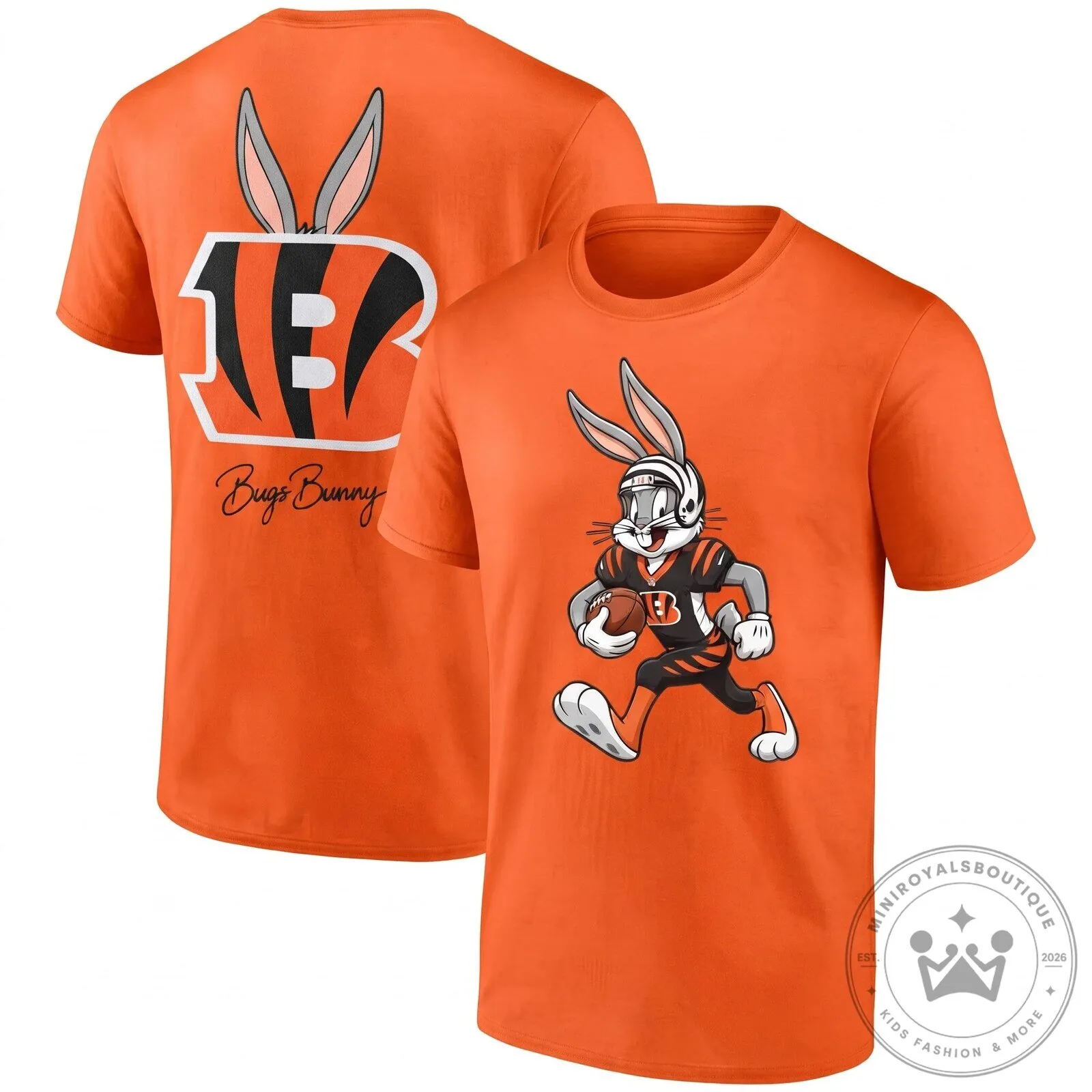 Black Graphic T-Shirt featuring the Cincinnati Bengals and Bugs Bunny Football Team 11 Black Graphic T-Shirt featuring the Cincinnati Bengals and Bugs Bunny Football Team