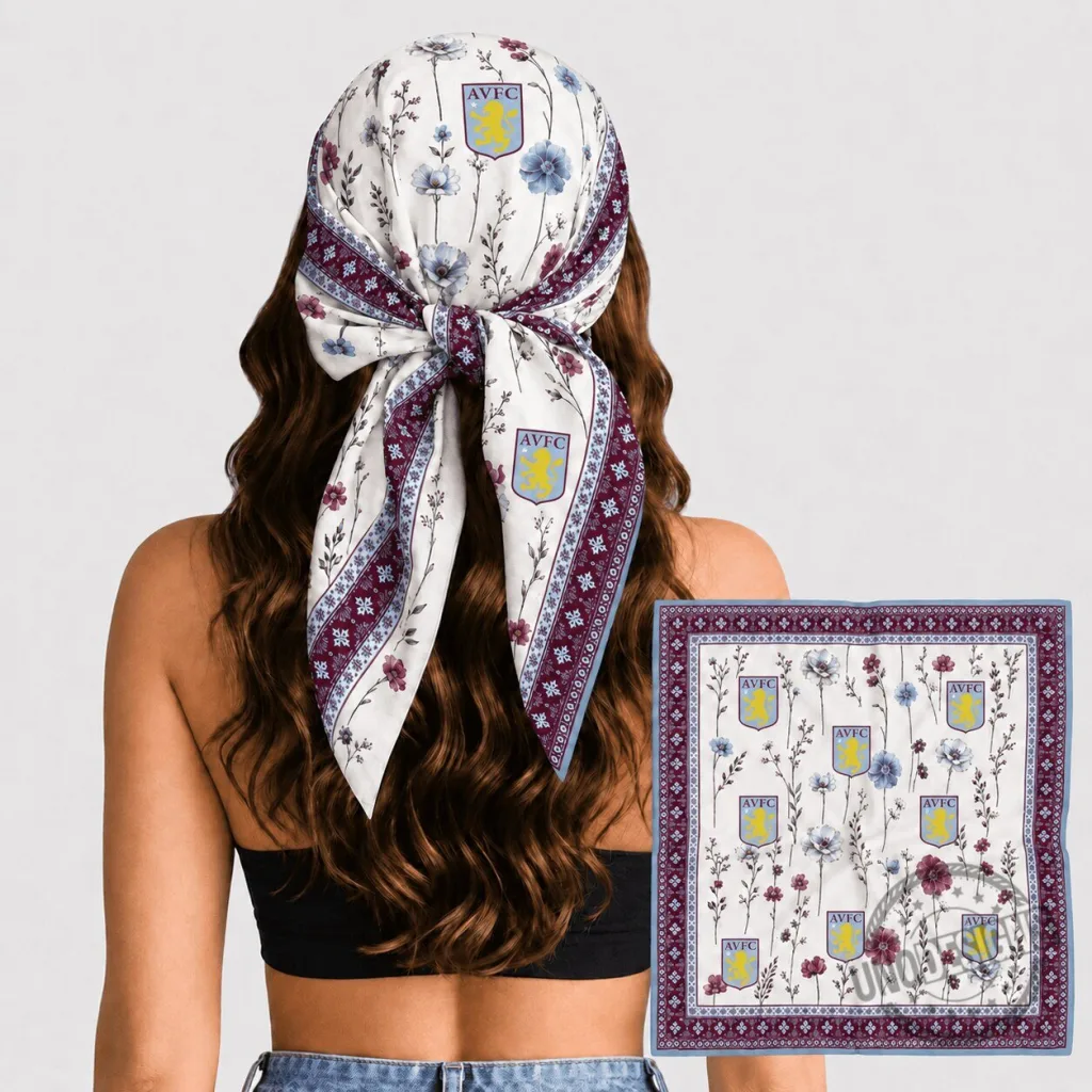 Aston Villa Football Club Floral Pattern Bandana Scarf for Women 8 Aston Villa Football Club Floral Pattern Bandana Scarf for Women