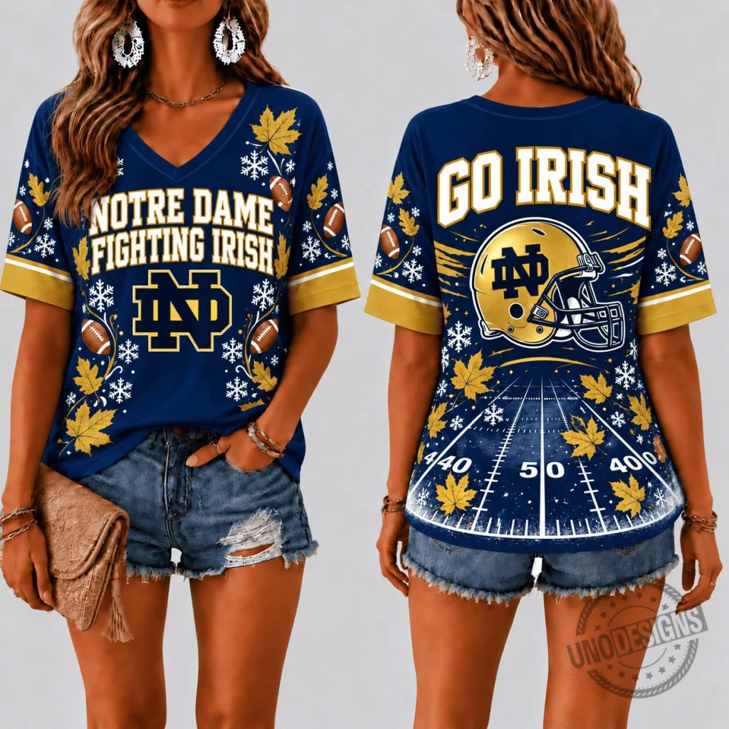 Notre Dame Fighting Irish Football Fall Season V-Neck Short Sleeve T-Shirt Notre Dame Fighting Irish Football Fall Season V-Neck Short Sleeve T-Shirt