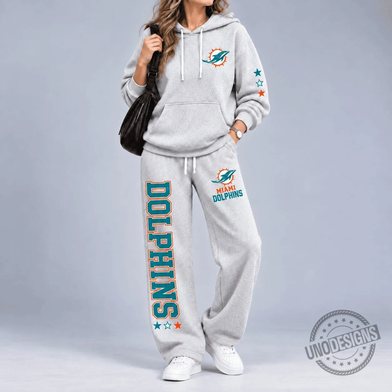 Miami Dolphins NFL Team Logo Gray Hoodie and Pants Set for Women