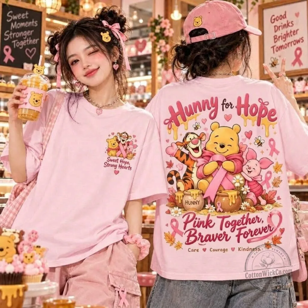 Winnie The Pooh Tigger Piglet Breast Cancer Awareness Pink Ribbon T-Shirt