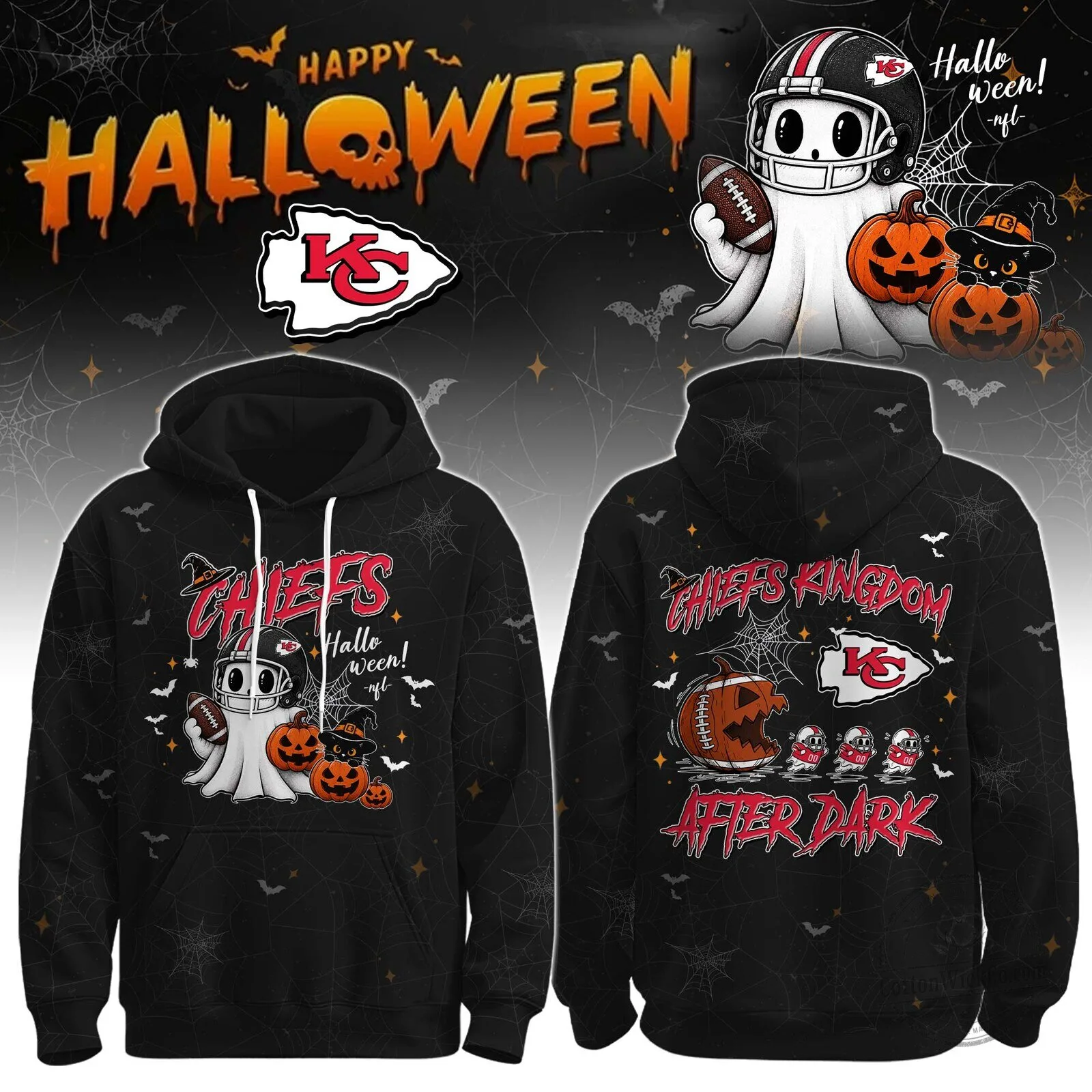 Kansas City Chiefs Halloween Ghost Football Player Hoodie
