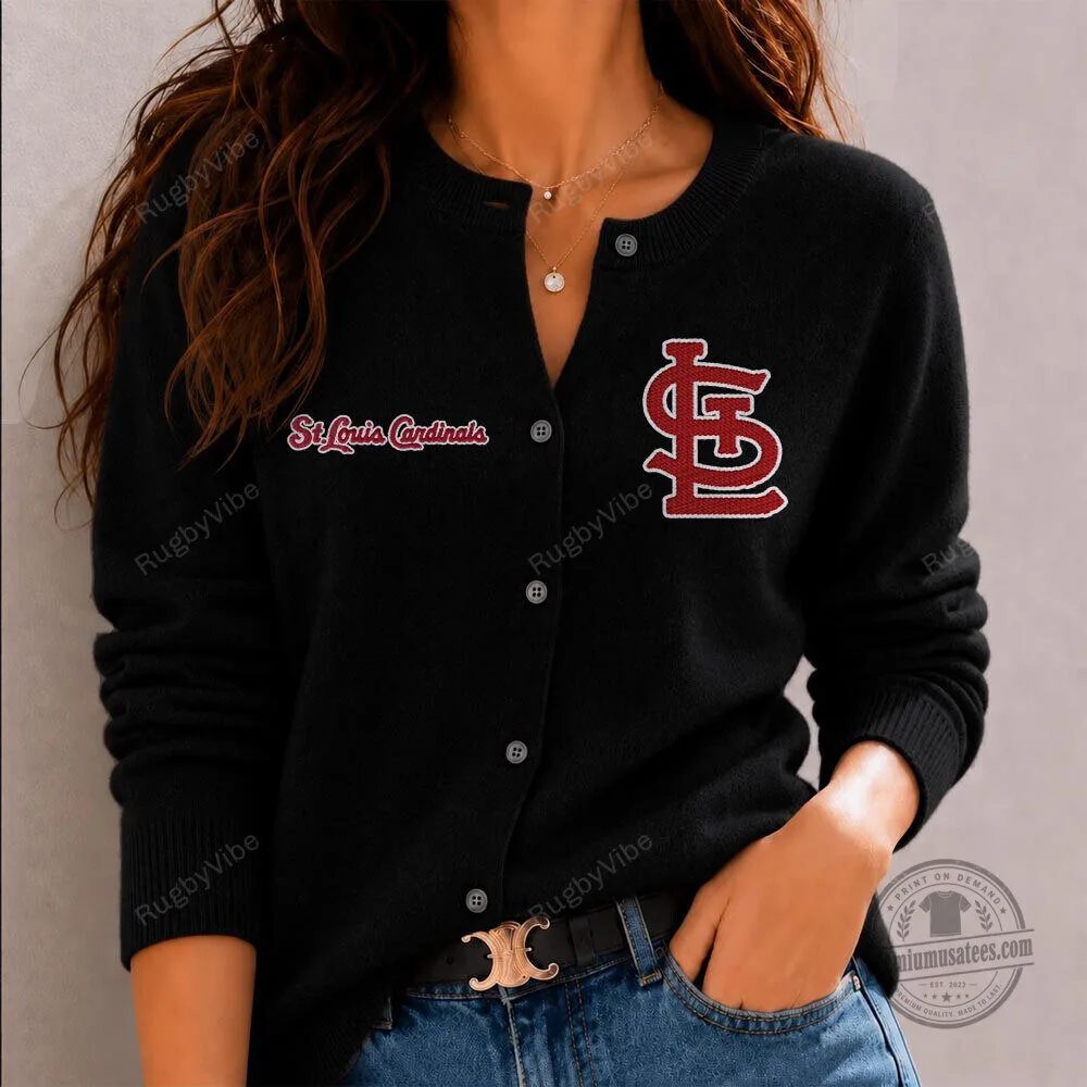 St. Louis Cardinals Women's Embroidered Logo Black Cardigan Sweater 1 St. Louis Cardinals Women