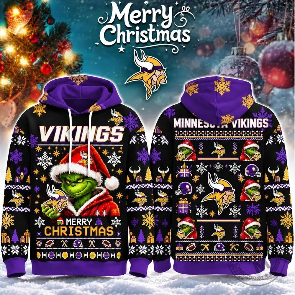 Minnesota Vikings Grinch Merry Christmas Ugly Sweater Style Hoodie