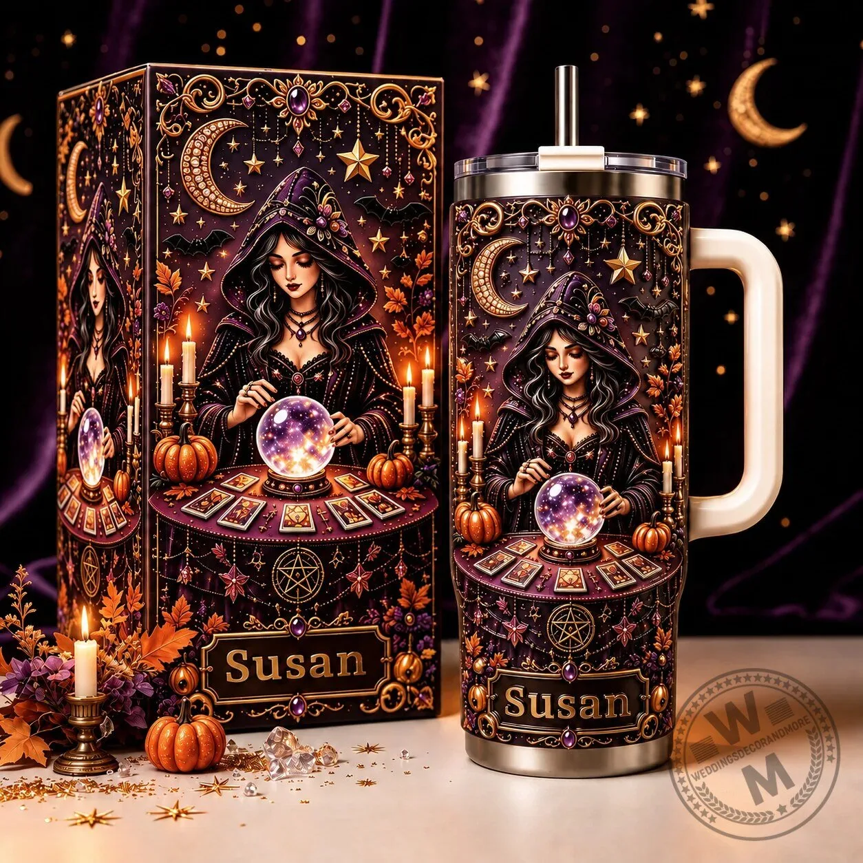 Personalized Witch Fortune Teller Crystal Ball Halloween Insulated Tumbler