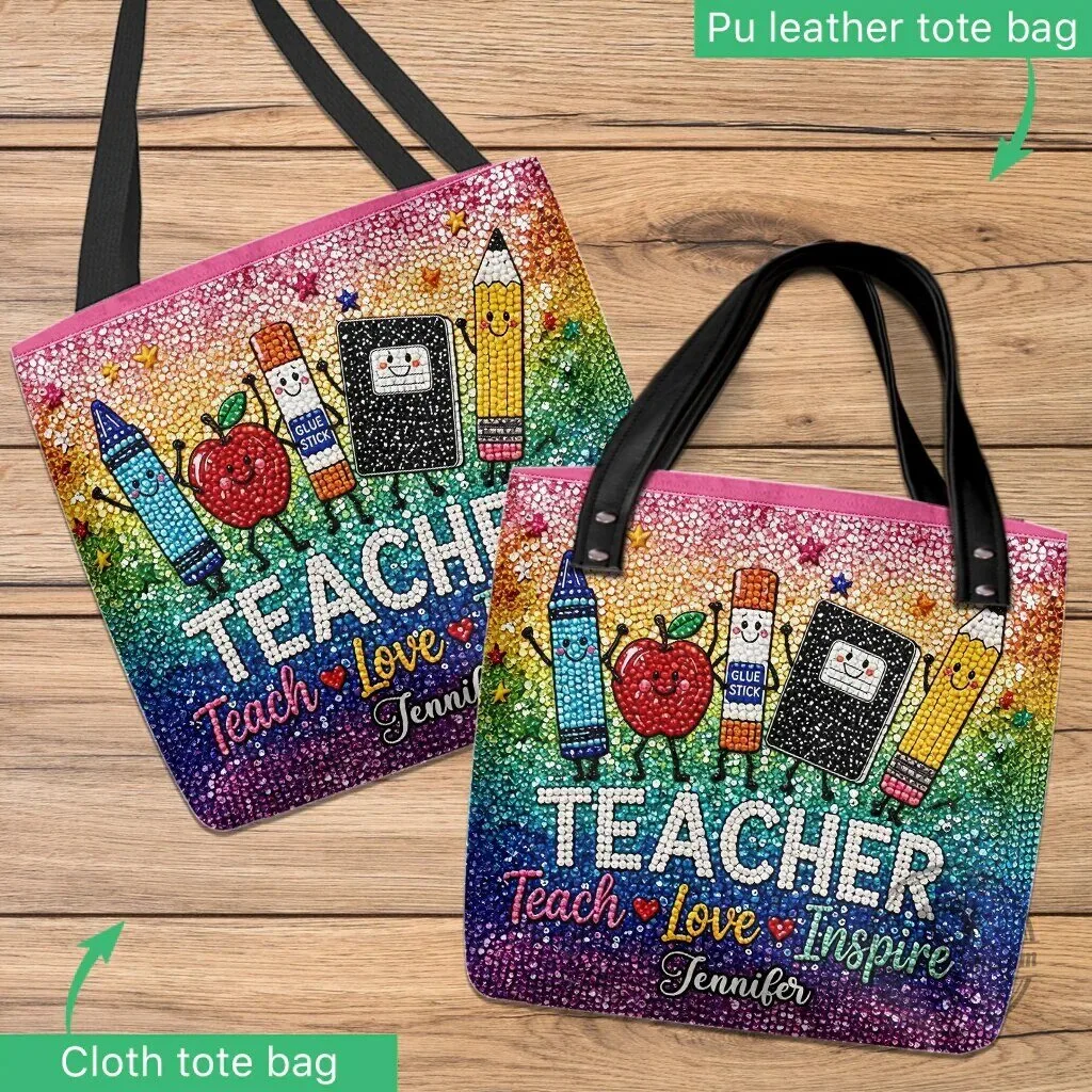 Personalized Teacher Love Inspire Rainbow Glitter Tote Bag 7 Personalized Teacher Love Inspire Rainbow Glitter Tote Bag
