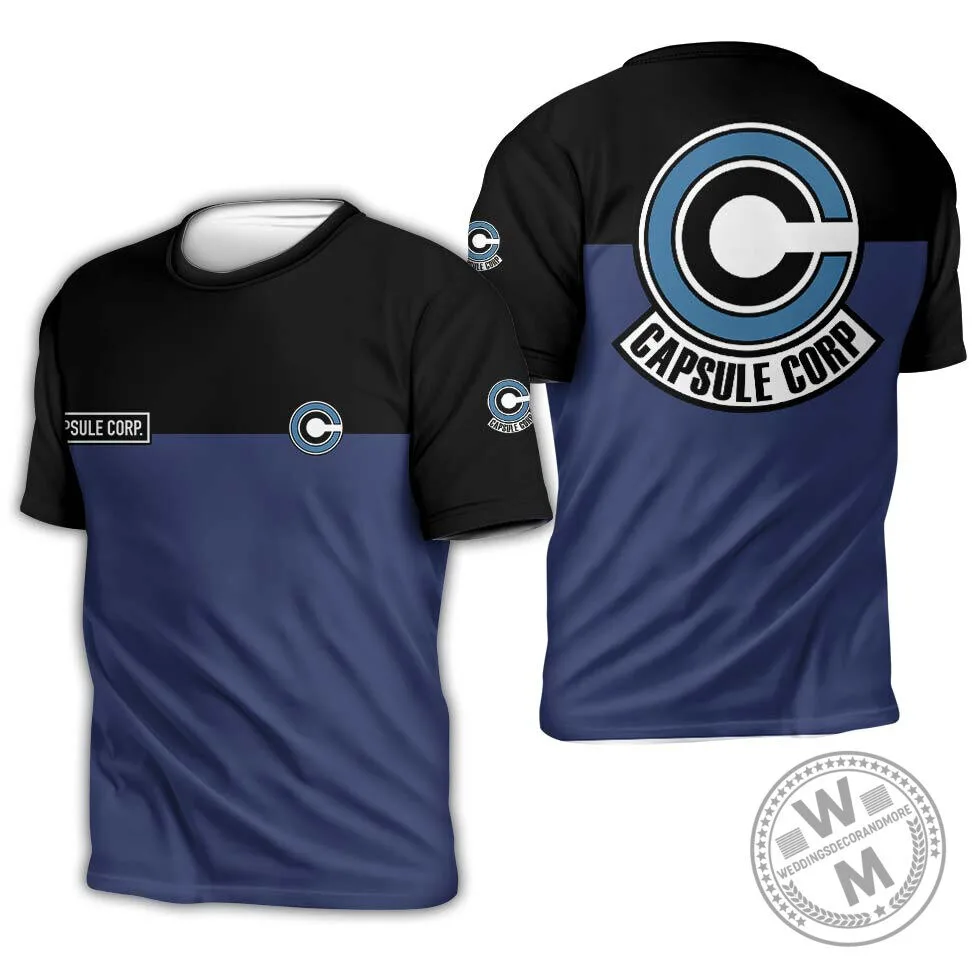 Dragon Ball Z Capsule Corporation Logo Black and Blue Gradient T-Shirt